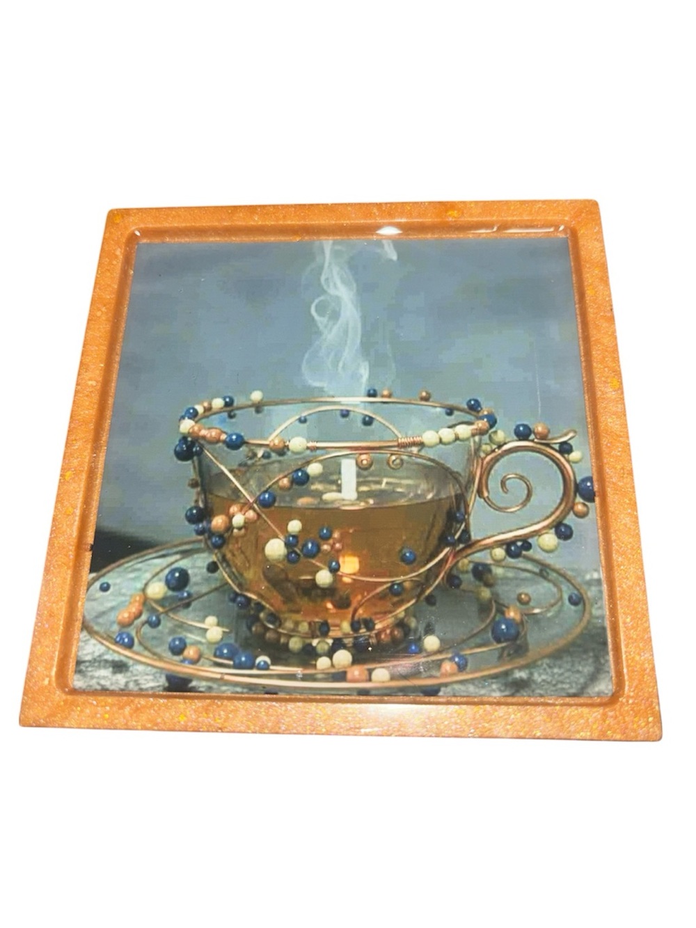 NORE’S NOVELTIES Single Handcrafted Square Decorative Beverage Coaster “TeaTime”